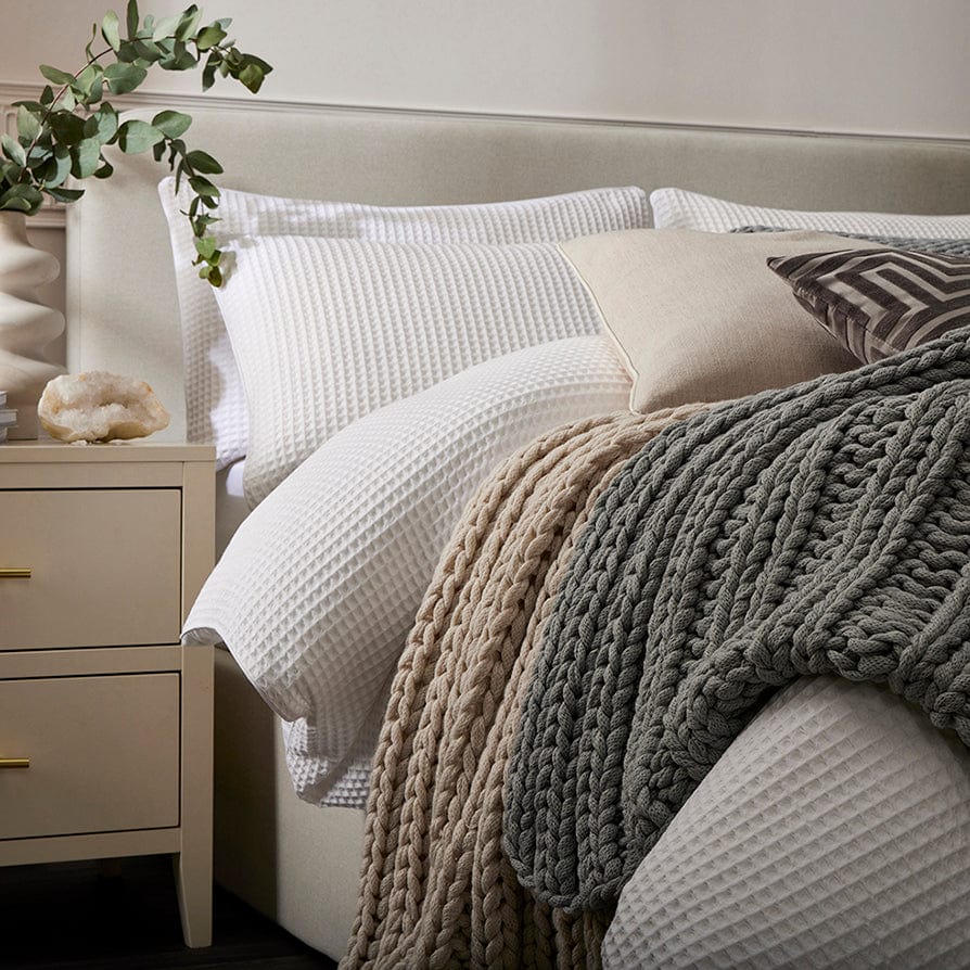 Portofino Waffle 100% Cotton Duvet Cover 200 Thread Count - White