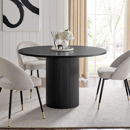 Hattie Panel Round 4-6 Seater Pedestal Dining Table - Black