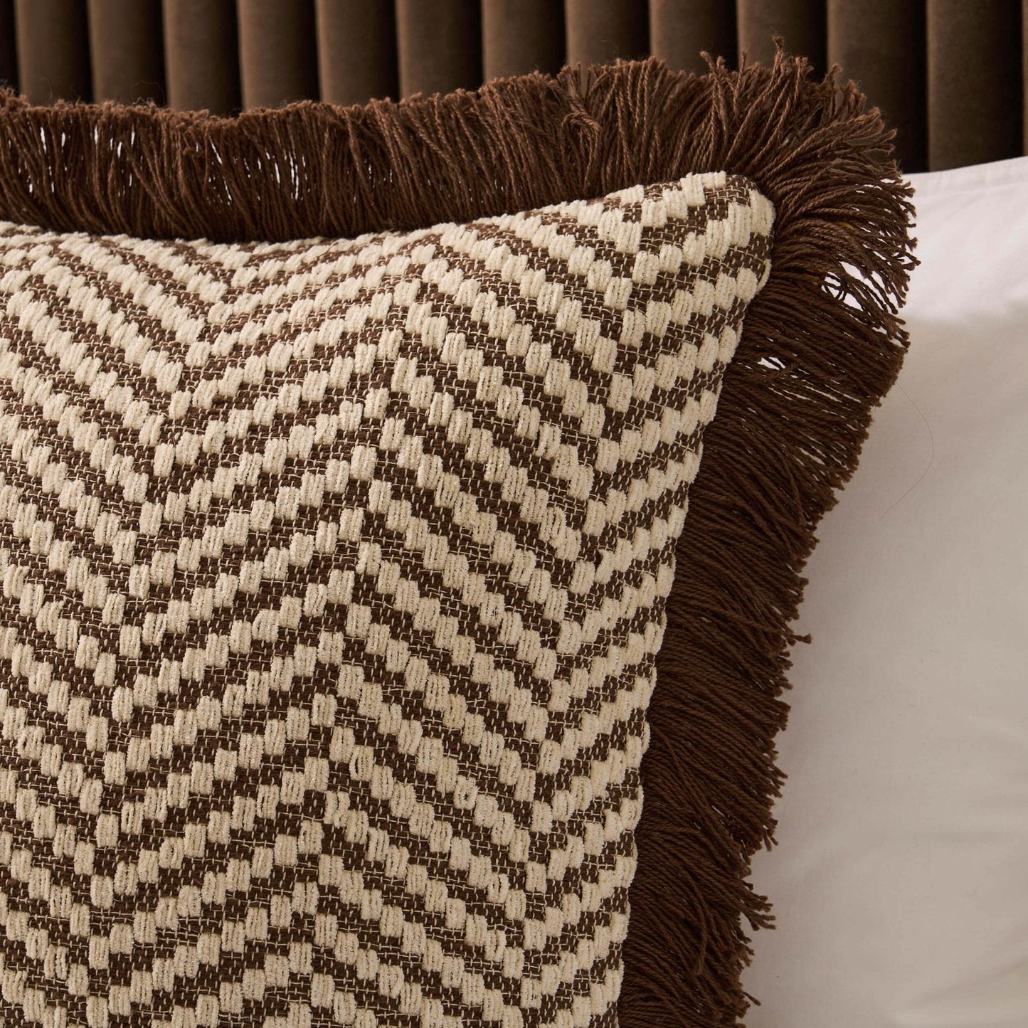 Herringbone Tufted Edge Cushion Cover - Chocolate