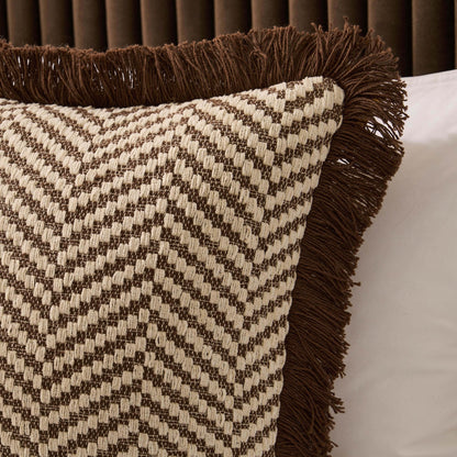 Herringbone Tufted Edge Cushion Cover - Chocolate