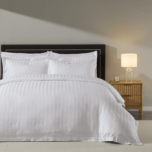 Hotel Satin Stripe 200 Thread Count Duvet Cover - White