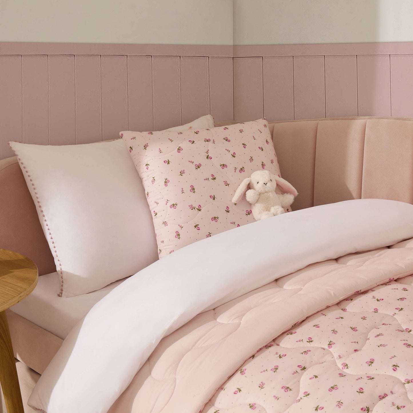 Isabelle Rose Print Quilted Cushion Cover and Bedspread Set - Pink
