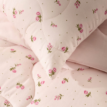 Isabelle Rose Print Quilted Cushion Cover and Bedspread Set - Pink