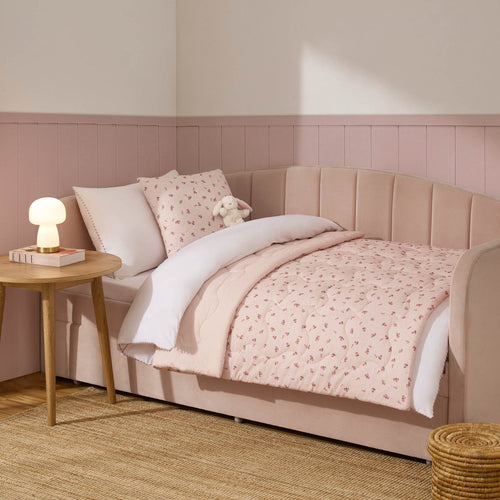 Isabelle Rose Print Quilted Cushion Cover and Bedspread Set - Pink