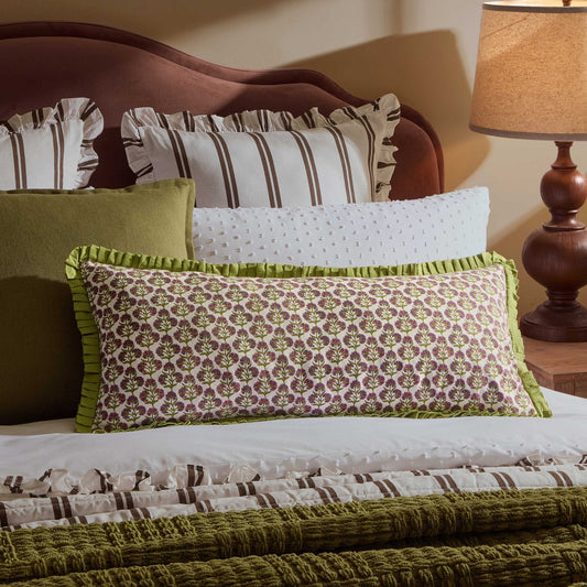 Julia 100% Cotton Box Pleat Edge Printed Cushion Cover - Purple/Green