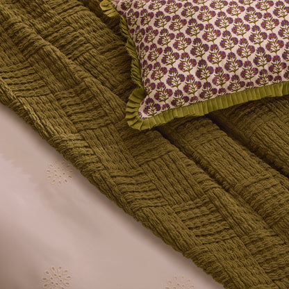 Julia 100% Cotton Box Pleat Edge Printed Cushion Cover - Purple/Green