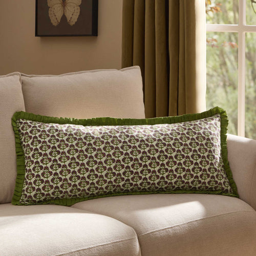 Julia 100% Cotton Box Pleat Edge Printed Sofa Cushion Cover - Purple/Green