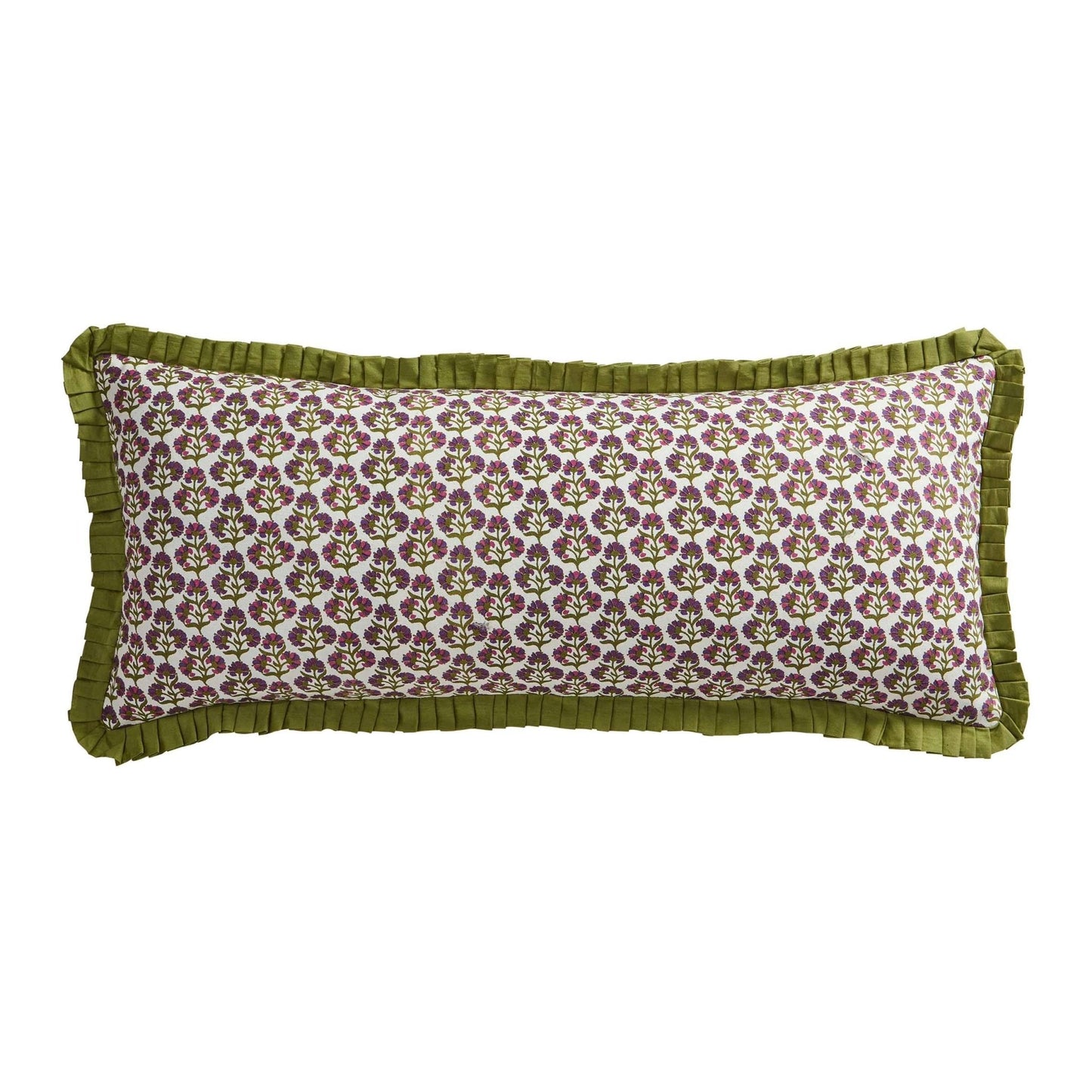 Julia 100% Cotton Box Pleat Edge Printed Sofa Cushion Cover - Purple/Green
