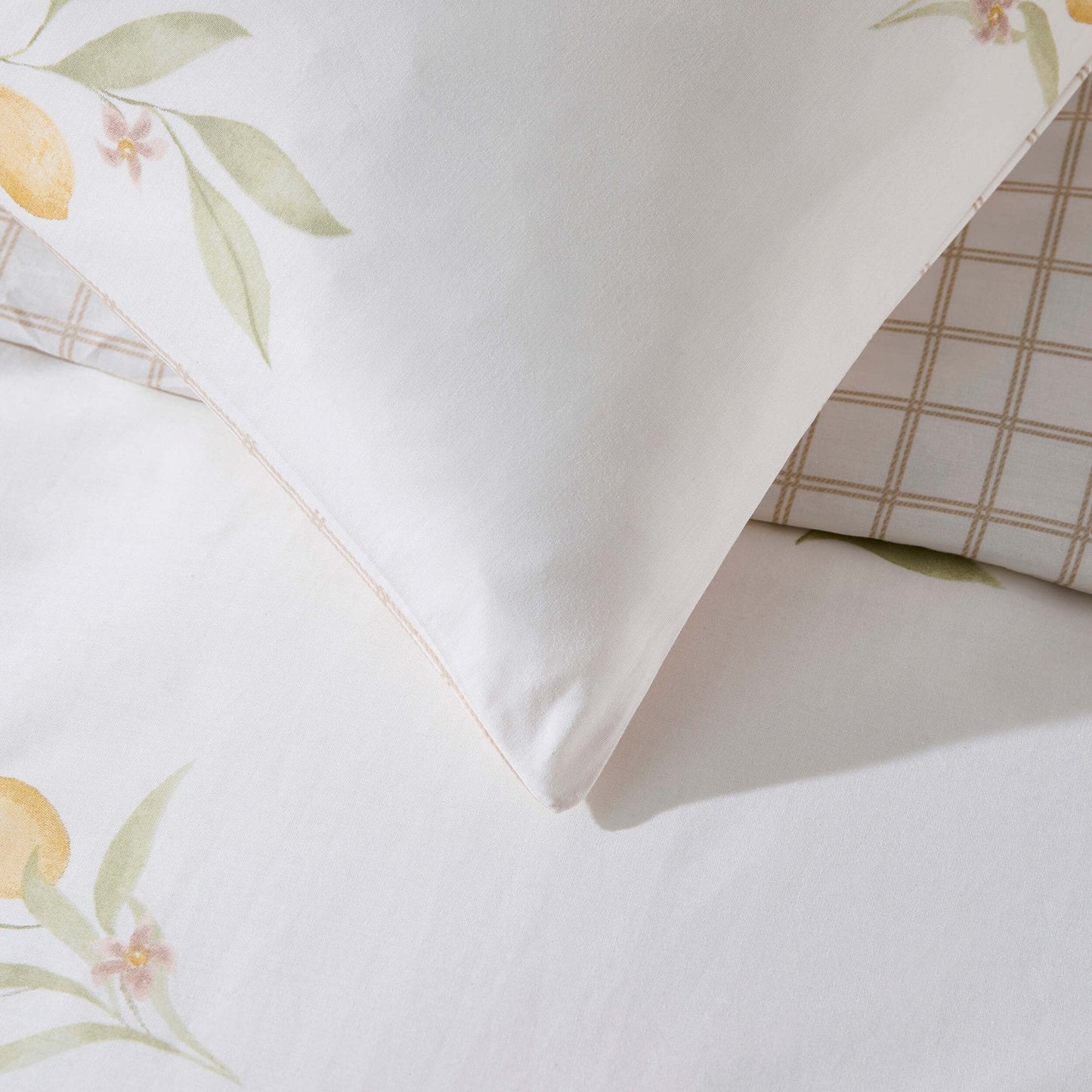 Lucie 100% Cotton Lemon & Check Reversible Duvet Cover & Pillowcase Set - Multicoloured