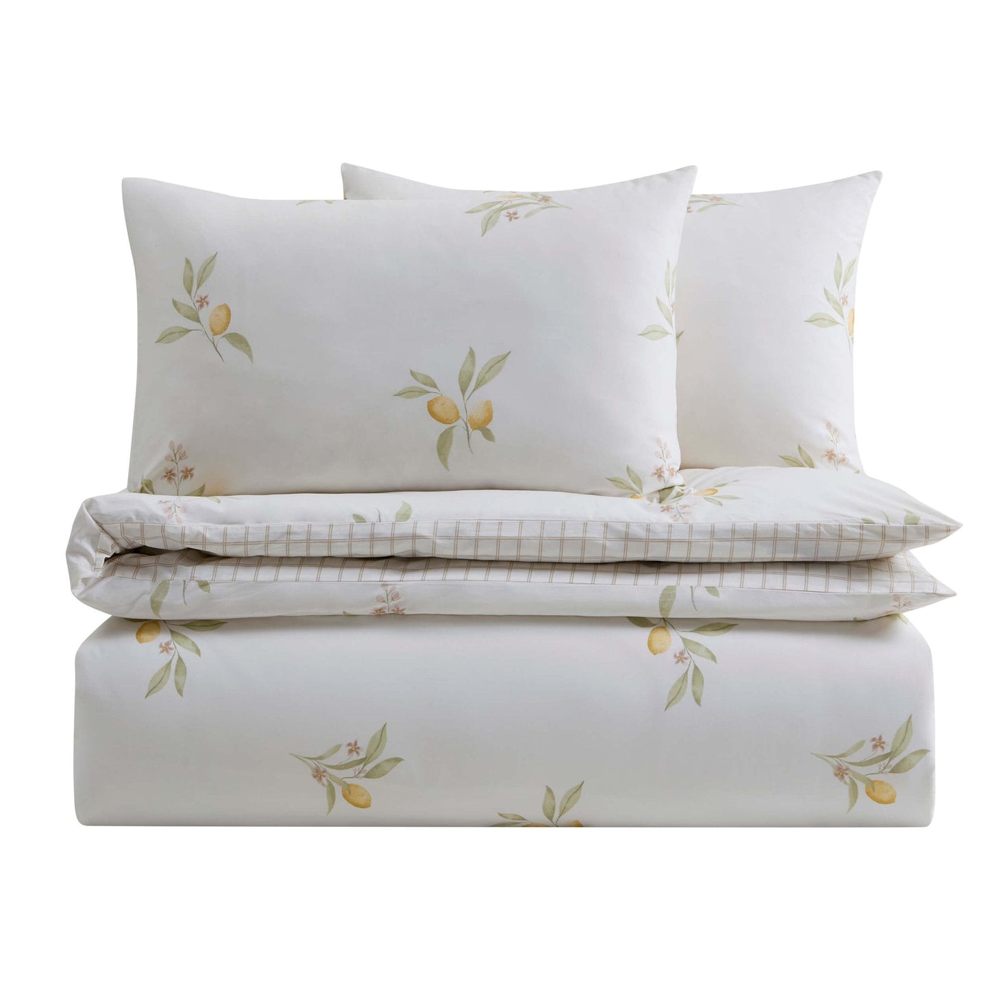 Lucie 100% Cotton Lemon & Check Reversible Duvet Cover & Pillowcase Set - Multicoloured