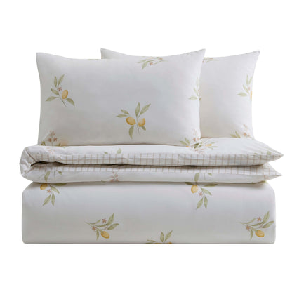 Lucie 100% Cotton Lemon & Check Reversible Duvet Cover & Pillowcase Set - Multicoloured