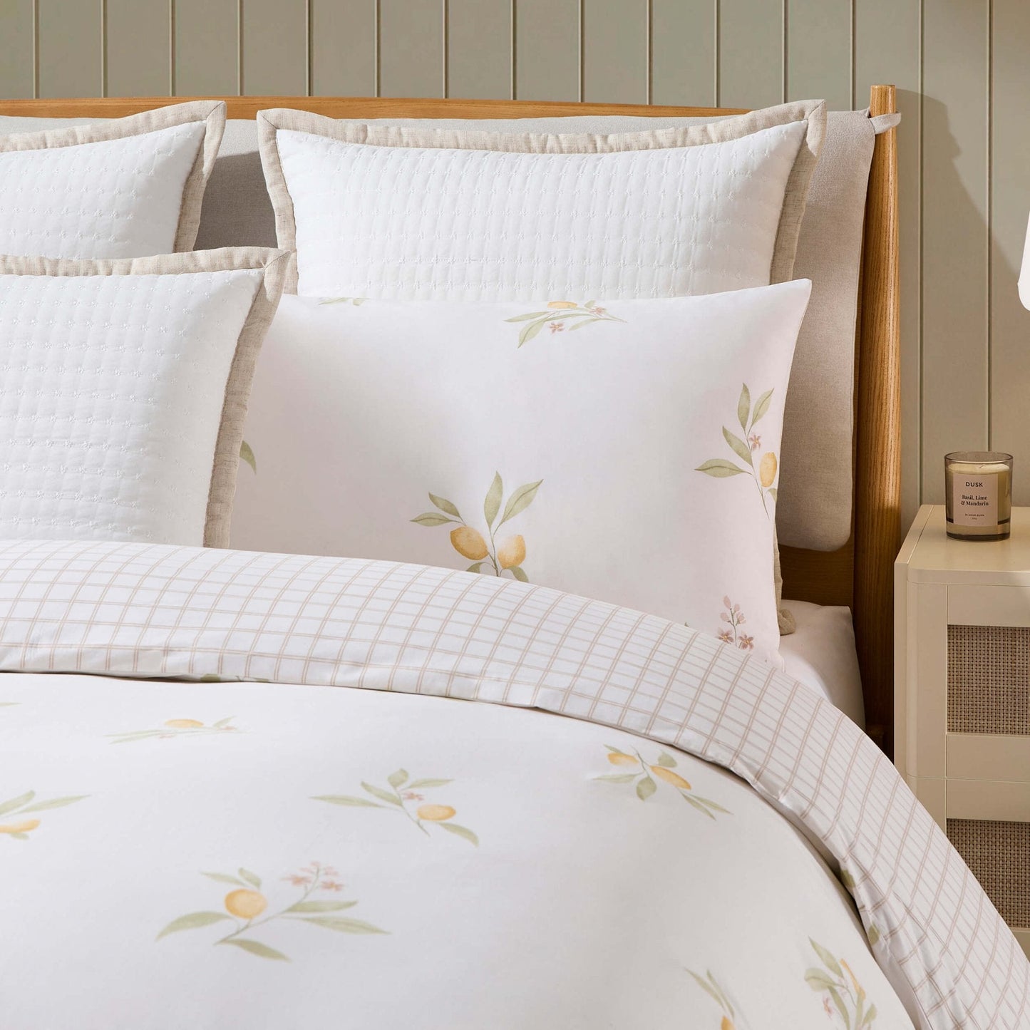 Lucie 100% Cotton Lemon & Check Reversible Duvet Cover & Pillowcase Set - Multicoloured