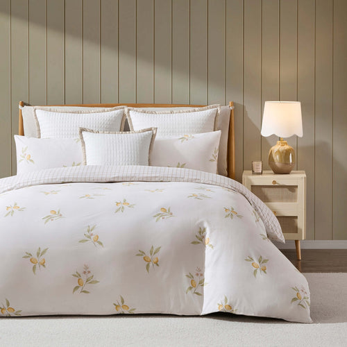 Lucie 100% Cotton Lemon & Check Reversible Duvet Cover & Pillowcase Set - Multicoloured