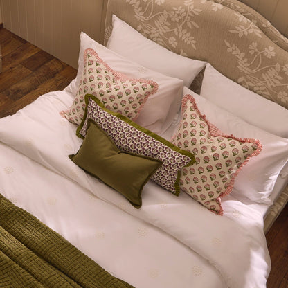 Julia 100% Cotton Box Pleat Edge Printed Cushion Cover - Purple/Green