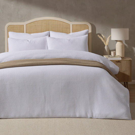 Portofino Waffle 100% Cotton Duvet Cover 200 Thread Count - White