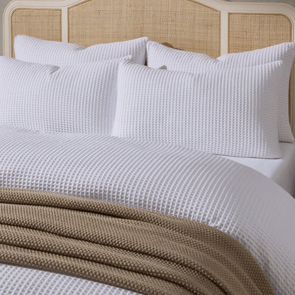 Portofino Waffle 100% Cotton Duvet Cover 200 Thread Count - White