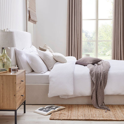 Portofino Waffle 100% Cotton Duvet Cover 200 Thread Count - White