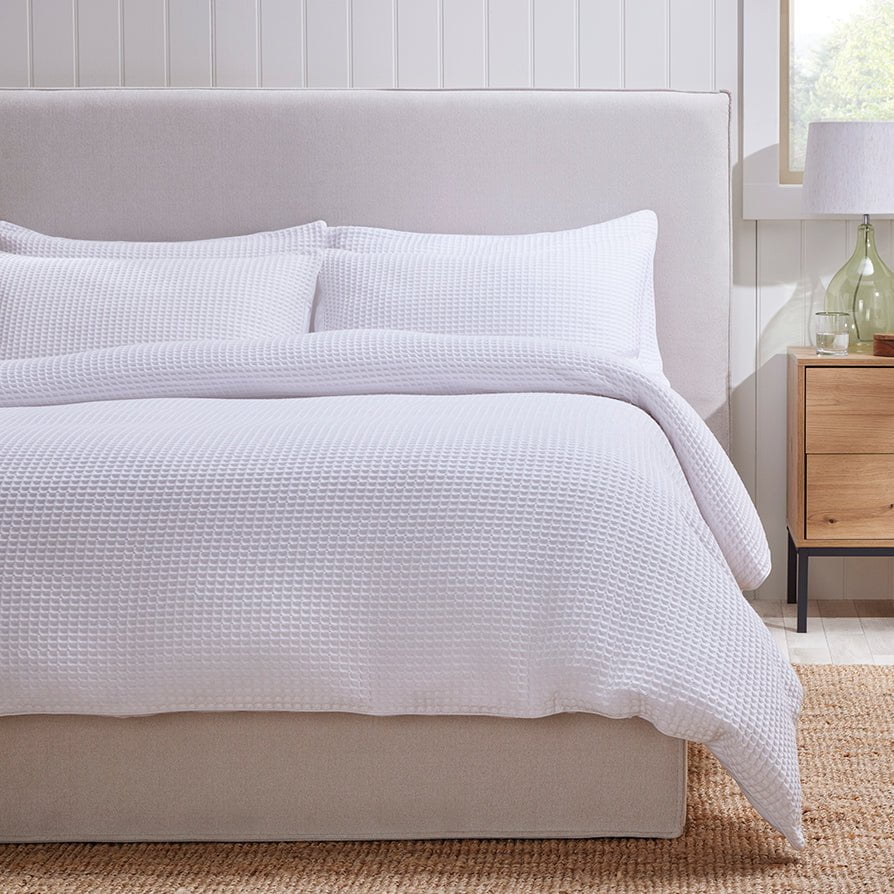 Portofino Waffle 100% Cotton Duvet Cover 200 Thread Count - White