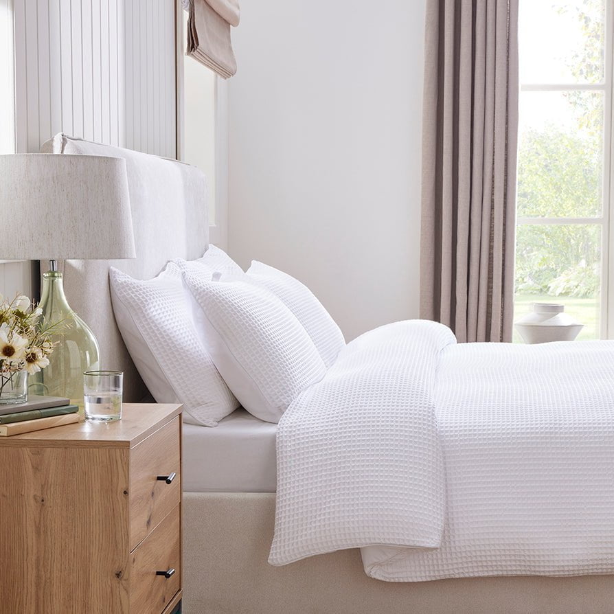 Portofino Waffle 100% Cotton Duvet Cover 200 Thread Count - White
