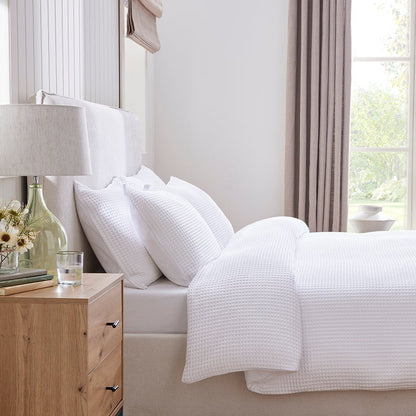 Portofino Waffle 100% Cotton Duvet Cover 200 Thread Count - White