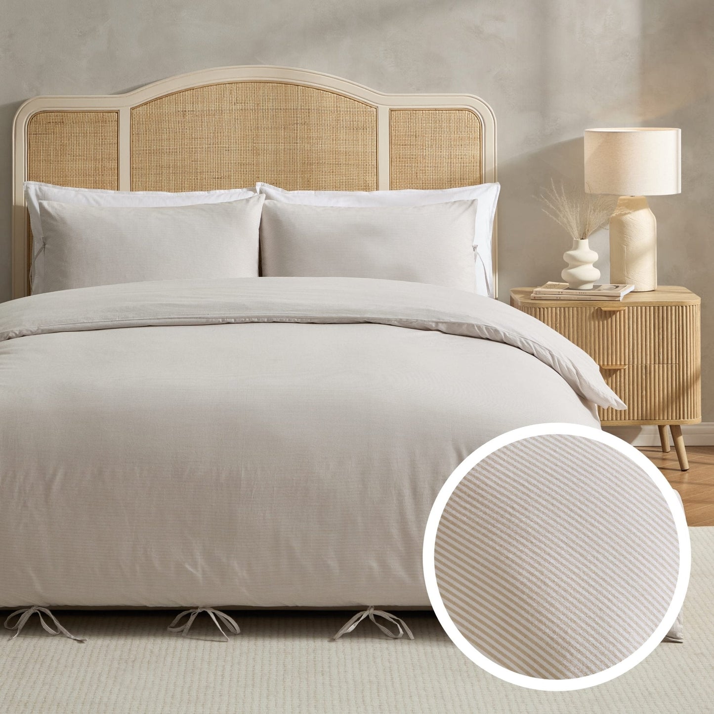 Sigrid 100% Cotton Yarn Dyed Stripe Duvet Cover & Pillowcase Set - Natural