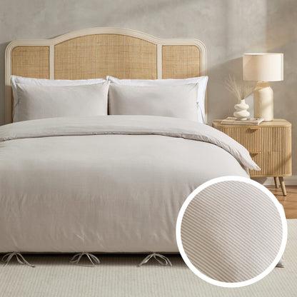 Sigrid 100% Cotton Yarn Dyed Stripe Duvet Cover & Pillowcase Set - Natural